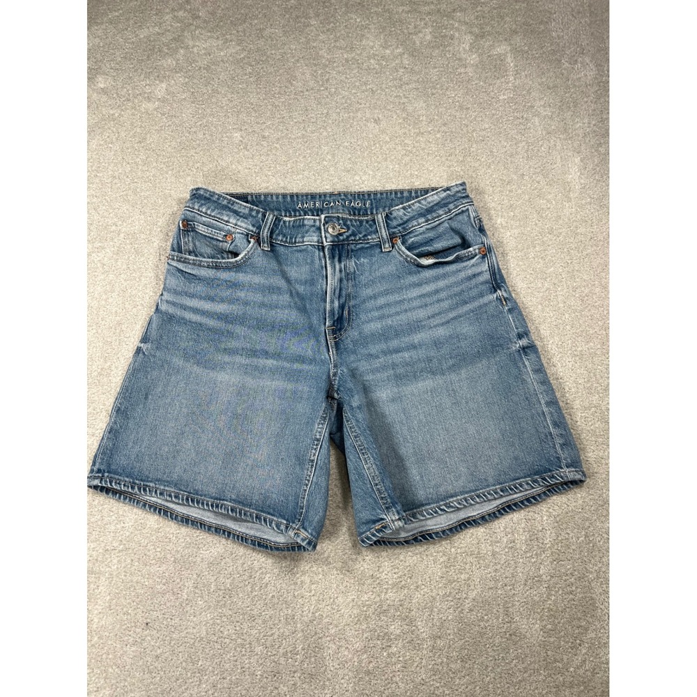 American Eagle Jort Denim Shorts 8 Blue Medium Wash Relaxed Mid Rise Bermuda